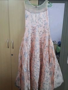 Elegant Peach Floral Print Gown