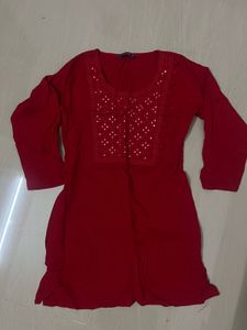 Libas Embellished Red Short Kurta
