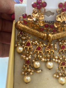 Stunning Pearl &amp; Ruby Drop Earrings