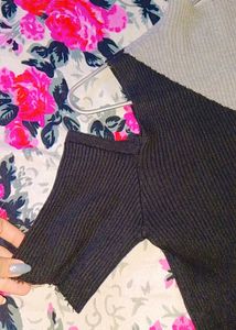 Chic Two-Tone Cold Shoulder Knit Top
