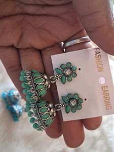 Green Jhumka Earrings