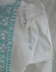 White and blue Cotton Kurta Set