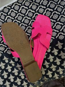 Hot Pink Crocodile Print Slides