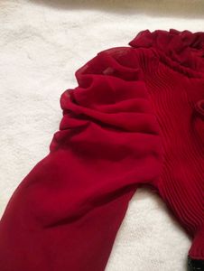 Elegant Red Ruched Sleeve Top