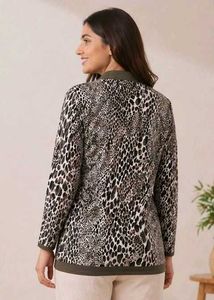 Chic Animal Print Long Sleeve Polo Top