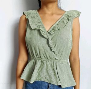 Green Striped Peplum Top