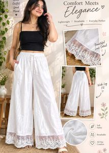 Elegant White Palazzo Pants with Lace Detail