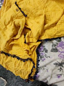 Vibrant Yellow Kurta with Black Lace Trim