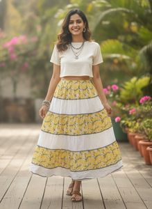 Boho Tiered Yellow Floral Skirt