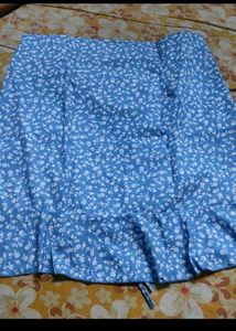 Blue Floral Ruched Mini Skirt
