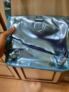 Metallic Blue Satchel Bag