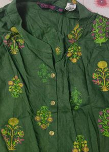 Green Printed Button-Down Dress