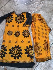 Yellow Kurta with Black Floral Print