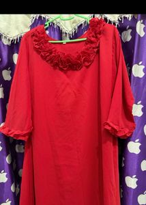 Stunning Red Floral Neckline Maxi Dress