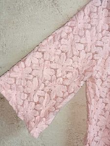 Pink Lace Mock Neck Top Sheer