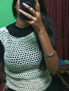 Cream Crochet Net Top