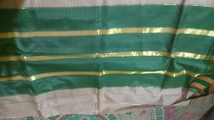Off white Saree with check green aanchal150