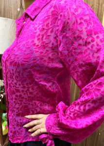 Vibrant Pink Textured Button-Up Shirt