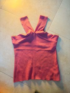 Pink Ribbed V-Neck Tank Top