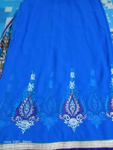 Blue Embroidery daily wear saree