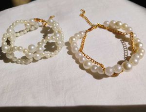 [Free shipping] Pearl and Gold Chain Bracelets com
