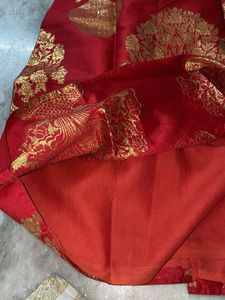 Red &amp; Gold Patterned Kurta