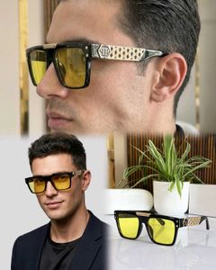 Philip Plein Stylish Black Sunglasses with Yellow