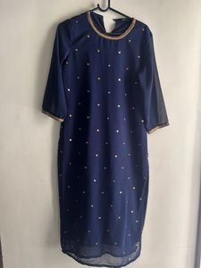 Navy Blue Kurta with Gold Dots