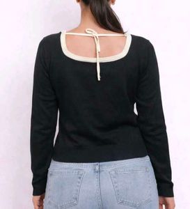 Chic Black Square Neck Long Sleeve Top