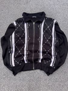 Argyle Zip-Up Knit Sweater