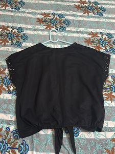 Black Tie-Front Top