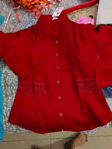 Vibrant Red Embroidered Blouse