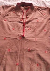 Embroided Women Brown Kurta