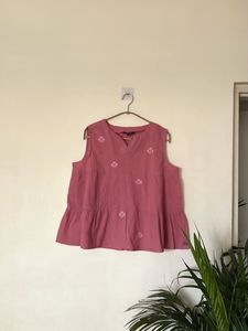 Embroidered Pink Sleeveless Top