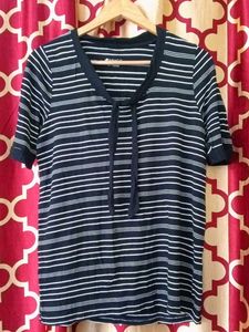 Striped T-Shirt with Tie Neck