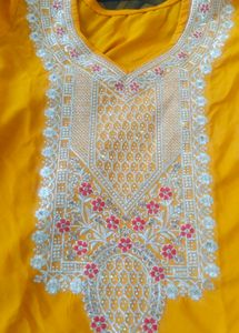 Elegant Yellow Kurta Set with Red Dupatta