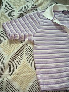 Striped Cropped Polo Shirt