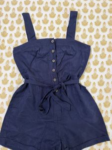 Navy Blue Jumpsuit with Tie Waist