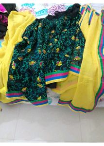 Floral Embroidered Yellow Designer Saree