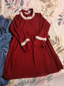 Chic Denim Dress &amp; Red Flowy Dres