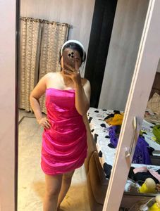 Hot Pink Strapless Ruched Dress