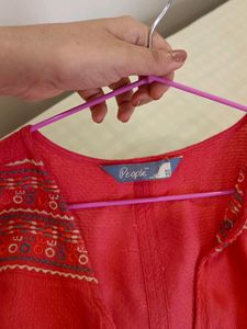 Coral Wrap Top With Embroidery - CASH ONLY