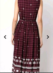Maroon Printed dress with Tassel Tie
