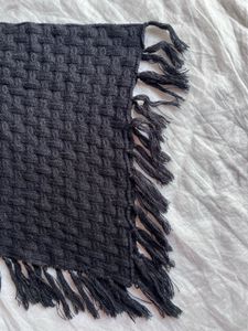 Black Knit Poncho with Fringe