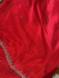 Red Saree with Purple Blouse