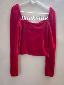 Red Velvet Puff Sleeve Corset Top