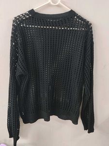 Chic Black Mesh Knit Top