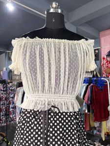 Sheer Polka Dot Ruffle Top