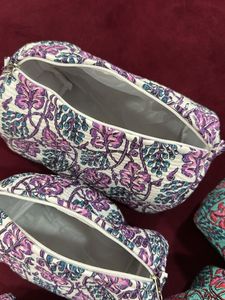 Set of 6 Block Print Floral Quilted Pouches
