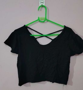 Black Crop Top with Criss-Cross Back
